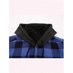 Loose Jacket Men's Autumn and Winter Warm Jacket Fashion Casual Plaid Long S ve Pocket Hooded Jacket