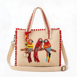 Handbag con Cuentas Loro, Purse de Hombro Hecha a Mano Boho Jacquard, Étnico Artesano