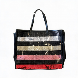 Handbag Large ’s Secret Lentejuelas Rayas Black Pink Dorado Plata