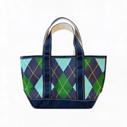 Handbag Bean Boat And Tote Small Blue Marino Verde Canvas Argyle Preppy