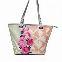 WEST Large Pink y Gray Handbag Purse Multicolor Peonía Floral