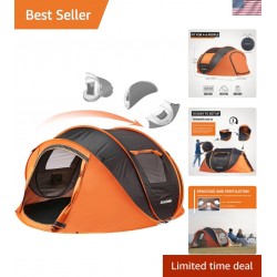 4 Person Pop Up Camping Tent Waterproof Quick Setup Orange