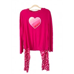 Conjunto de Pajamas Pantalón Pajamas Rojo Rosa Corazones GRANDE
