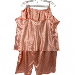 Pajama Set Women 3X Orange Floral Cami Top Capri Satin Lounge