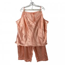 Pajama Set Women 3X Orange Floral Cami Top Capri Satin Lounge