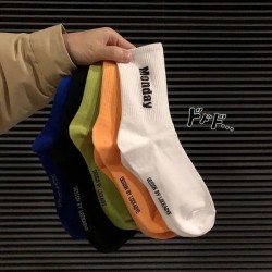 Men's Letter Print Crew Socks - Unisex High-Top Casual Athletic Socks for Hip-Hop Style