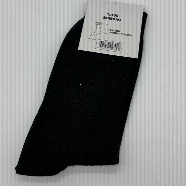Ciorapi Men's 100% Performance Cotton Black Crew Socks Size L Made in Romania