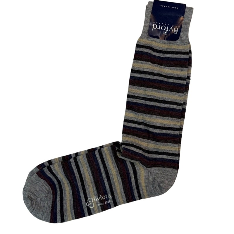 Byford London NWT Men's Brown Gray Striped Marino Wool Blend Socks Made in Peru