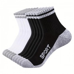 10 Packs of Men's Solid Color Medium Tube Socks - Breathable Soft Elastic Ribbed Pockets, Contrasting Stripe Design, All-Season Comfortable