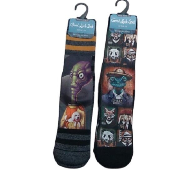 2 Pair Adult Size 8-13 Socks Alien Animal Mugshots