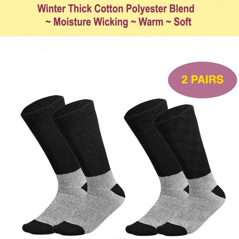 Winter Thermal Socks Cotton Padded Arch Black Gray 13-15 Diabetic Boot Socks 2pk