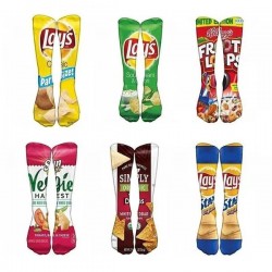 Funny Unisex Men Art Socks Women Printing Potato Chips Knee High Socks Cotton Art Long Socks for Men