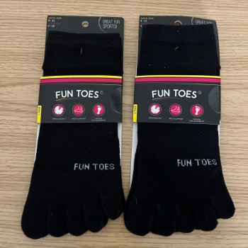 FUN TOES 2 Pairs Men's Cotton Toe Socks Dries Quickly size sock 9-11 Shoe 4-11