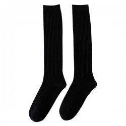 Women Student Casual Breathable Ribbed Knitted Knee High Stockings Long Socks