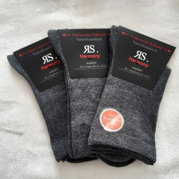 3 Pair of Men's Socks Extra Wider Sensitive Soft Rim Diabetic Grey 39 To 46