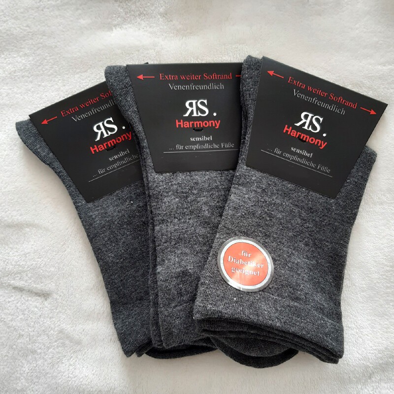 3 Pair of Men's Socks Extra Wider Sensitive Soft Rim Diabetic Grey 39 To 46