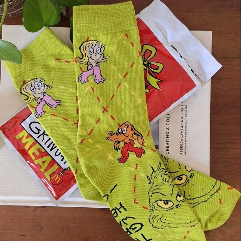 McDonald's Dr. Seuss’s The Grinch Meal Green Pair Spirited Socks NEW Open