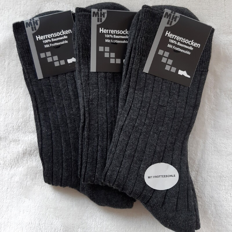 3 Pair MH Terrycloth Sole Socks With Comfort Band 100% Cotton Anthracite 39, 46