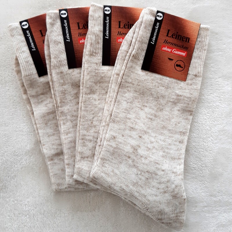 4 Pairs Of Men's Linen Socks 50% Linen 50% Cotton Without Rubber Beige 39 - 46