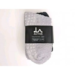 Women's Warm Fuzzy Grip Socks - LA Active - 2 Pairs Black/Grey - Non-Slip UK 4-8