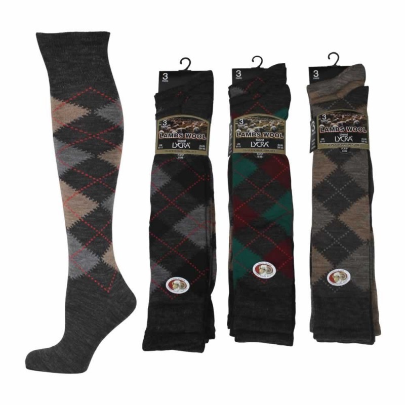 12 Pairs Premium Wool Knee High Socks Mens, Argyle Boot Socks Mens UK 6-11