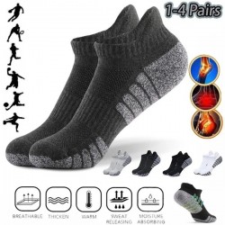 Men's Thickened Sports Socks, 1-4 Pairs Low-top Thick Bottom Non-slip Sweat-absorbing Breathable Sports Socks, Sports Ankle Socks