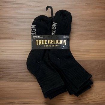 True religion- 12 pack half cushion mid crew socks black for shoe sizes 8-12.5