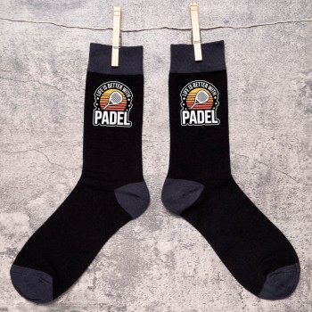 Father's Day Padel Life Is Better Men's Black Socks Fun Birthday
