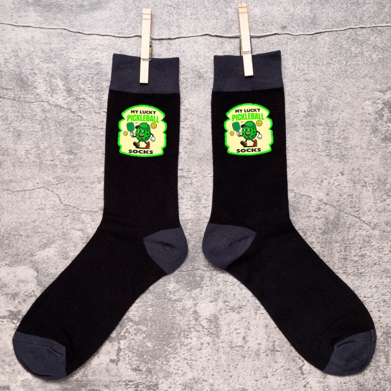 Father's Day My Lucky Pickleball Men's Black Socks Fun Gift For Dad