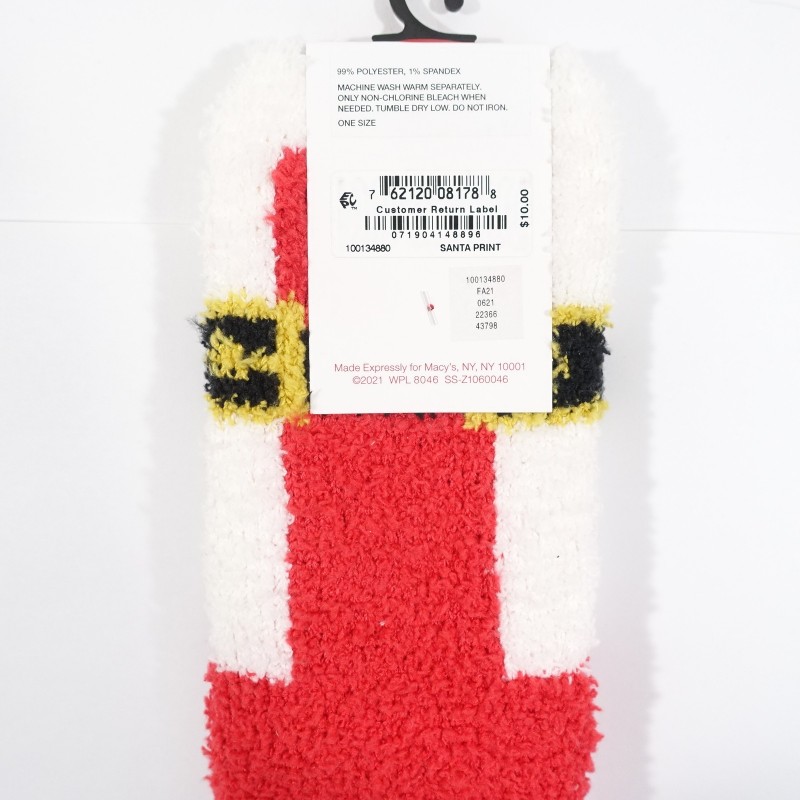 CLUB ROOM SANTA CLAUS PRINT RED CHRISTMAS HOLIDAYS GRAPHIC FUZZY CREW SOCKS NEW