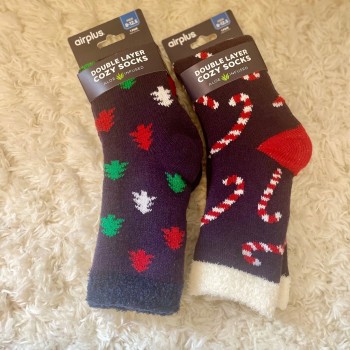 Airplus Mens Double Layer Cozy Socks Aloe Infused Warm Comfy 2 Pair Pack