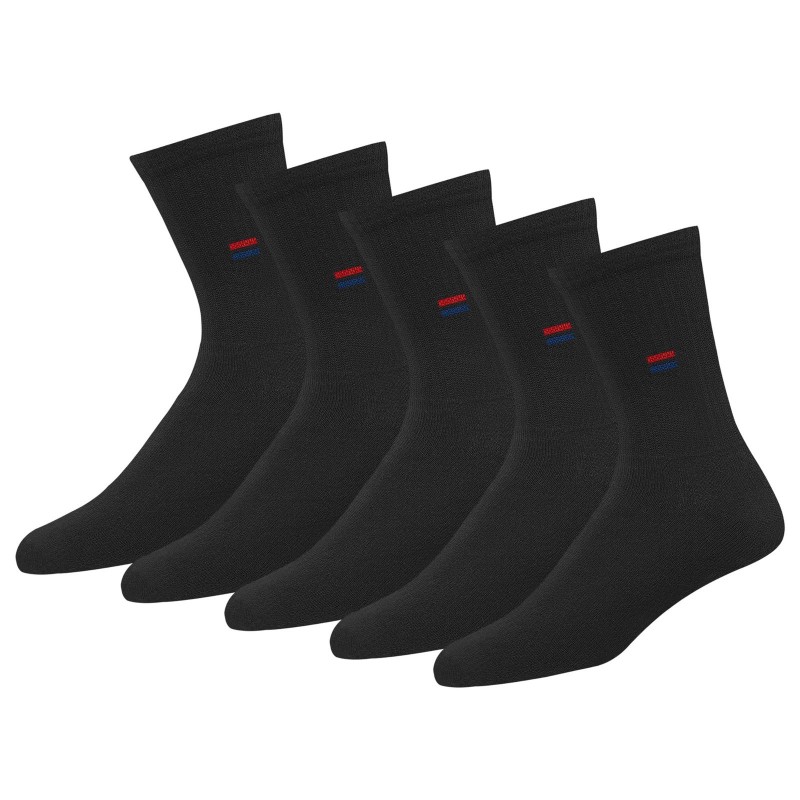 NAVYSPORT 5 Pairs Men's Crew Socks 9-12 Cotton Cushion (9-12, Large, Black 6p