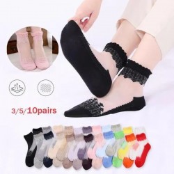 21 Colors Summer Thin Section End of Cotton Stockings Socks Antiskid Ultra-thin Lace Boat Socks Transparent Crystal Glass Silk