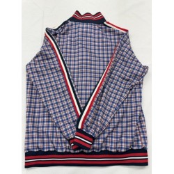 Activewear Navy Plaid Cotton Activewear Jacket XL Stand-up Collar