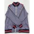 Activewear Navy Plaid Cotton Activewear Jacket XL Stand-up Collar