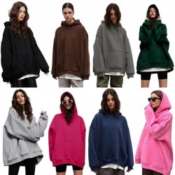 Womens Hoodie Oversized Pocket Long Sleeve Solid Color Loose Pullover Sweatshirts Outdoor Sportswear ELA