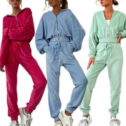 Womens Hoodie Zipper Sportsuit Long Sleeve And Pant Tracksuit Set for Autumn