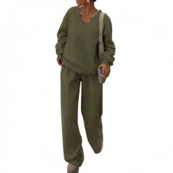 Women's Casual Two-Piece Sweatshirt Loose Wide-Leg Pants Sportswear Knitwear