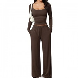 Women's Two-piece Casual Pants Set with Long Sleeves and Sportswear
