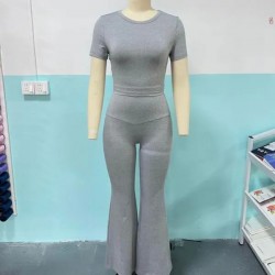 New Women's Two-piece Short Sleeved Flared Pants Sportswear Casual Set