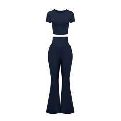 New Women's Two-piece Short Sleeved Flared Pants Sportswear Casual Set