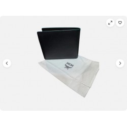 MCM Black Leather Bifold Wallet with Green Trim