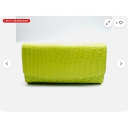 New Real Lemon Green Croc Leather Belly skin Women's Clutch Wallet Purse