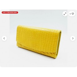 New Real Yellow Croc Leather Belly Skin Women's Tri-fold Clutch Wallet
