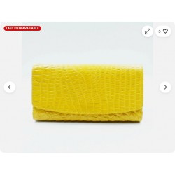 New Real Yellow Croc Leather Belly Skin Women's Tri-fold Clutch Wallet