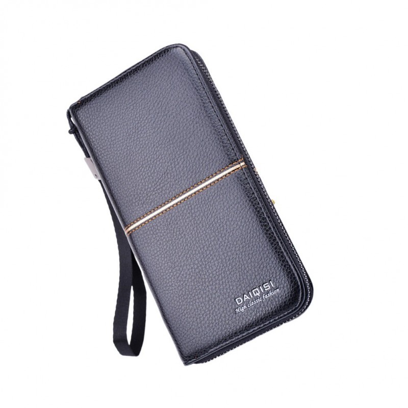1Pc Men's PU Long Wallet Folding Business Billfold Zipper