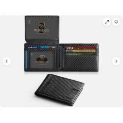 RUNBOX Wallet for Men Slim Rfid Leather 2 ID Window Carbon Black-15 slots