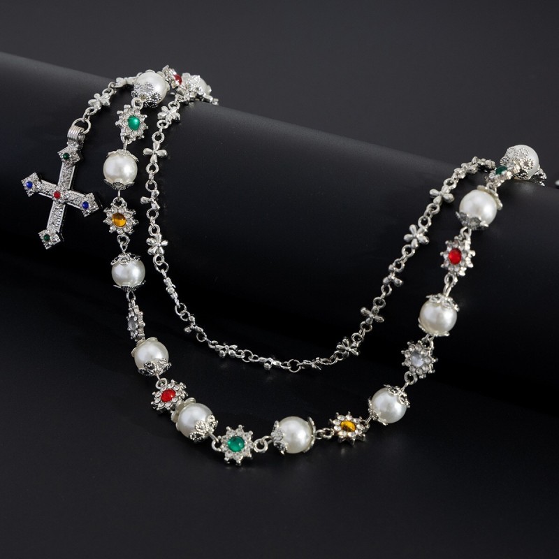 Edgy Pearl Cross Wallet Chain Keychain Jeans Pants Chain Bag Charm Alt Jewelry