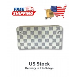 Damier Azur Cremallera Alrededor Wallet Larga Wallet Blanca