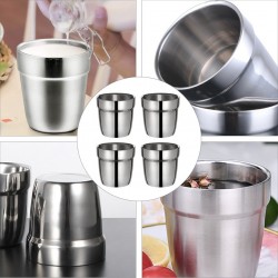 4 Pcs Stainless Steel Thickened Double Layer Water Cup Kids Anti Scald Cup